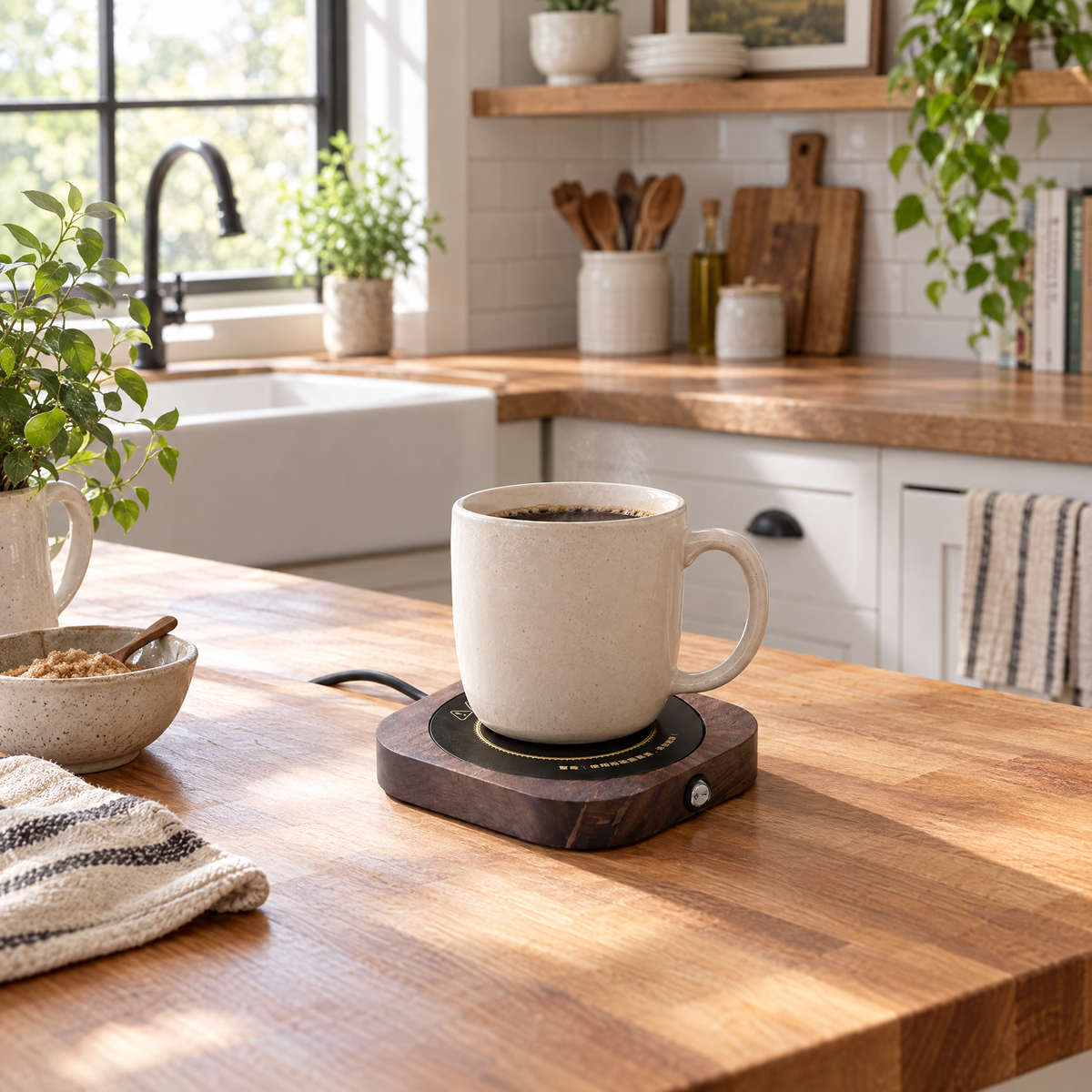 Electric Mug Warmer Coaster with 55°C Heat - square - lifestyle
