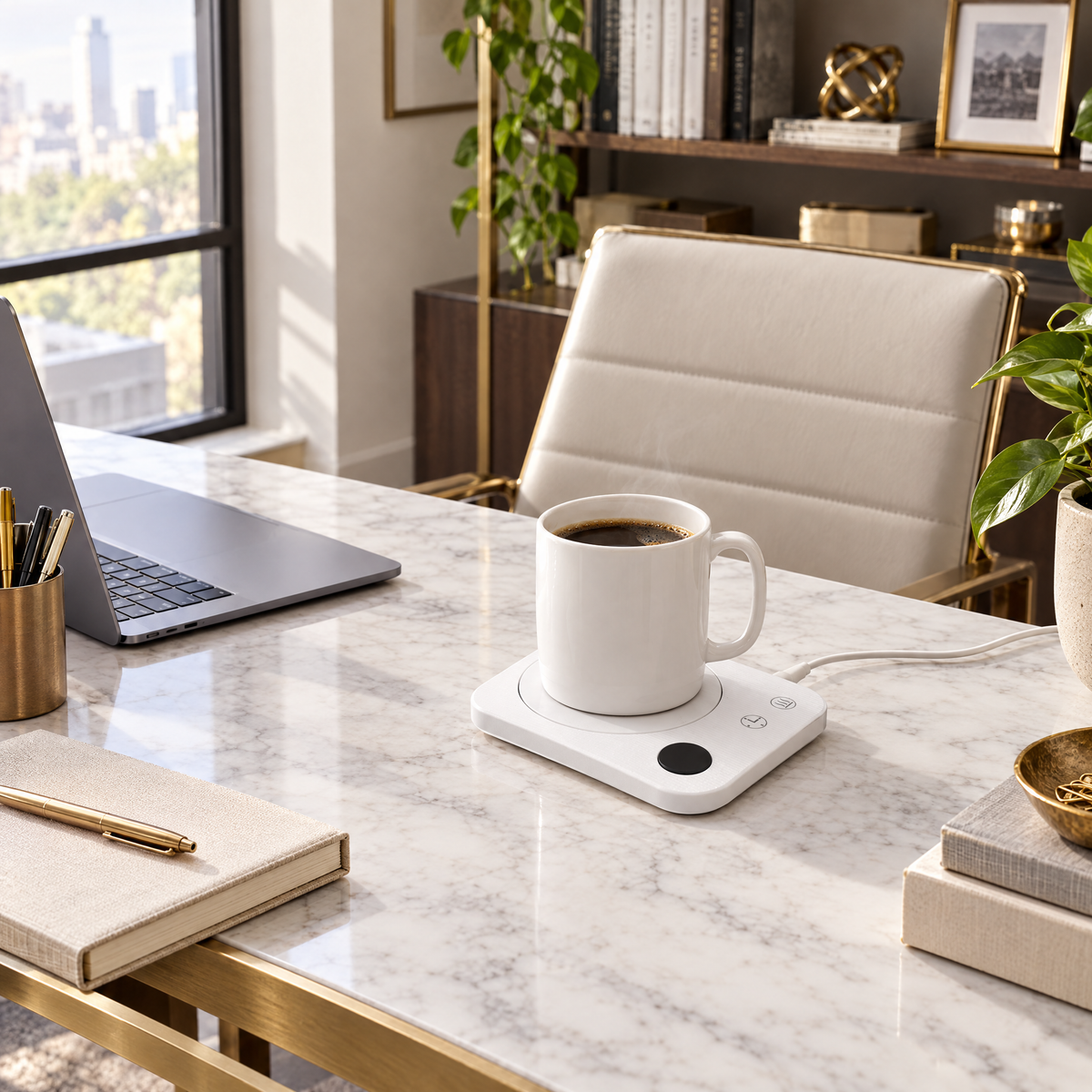 Coffee Mug Warmer with Auto Shutoff - WHITE - lifestyle