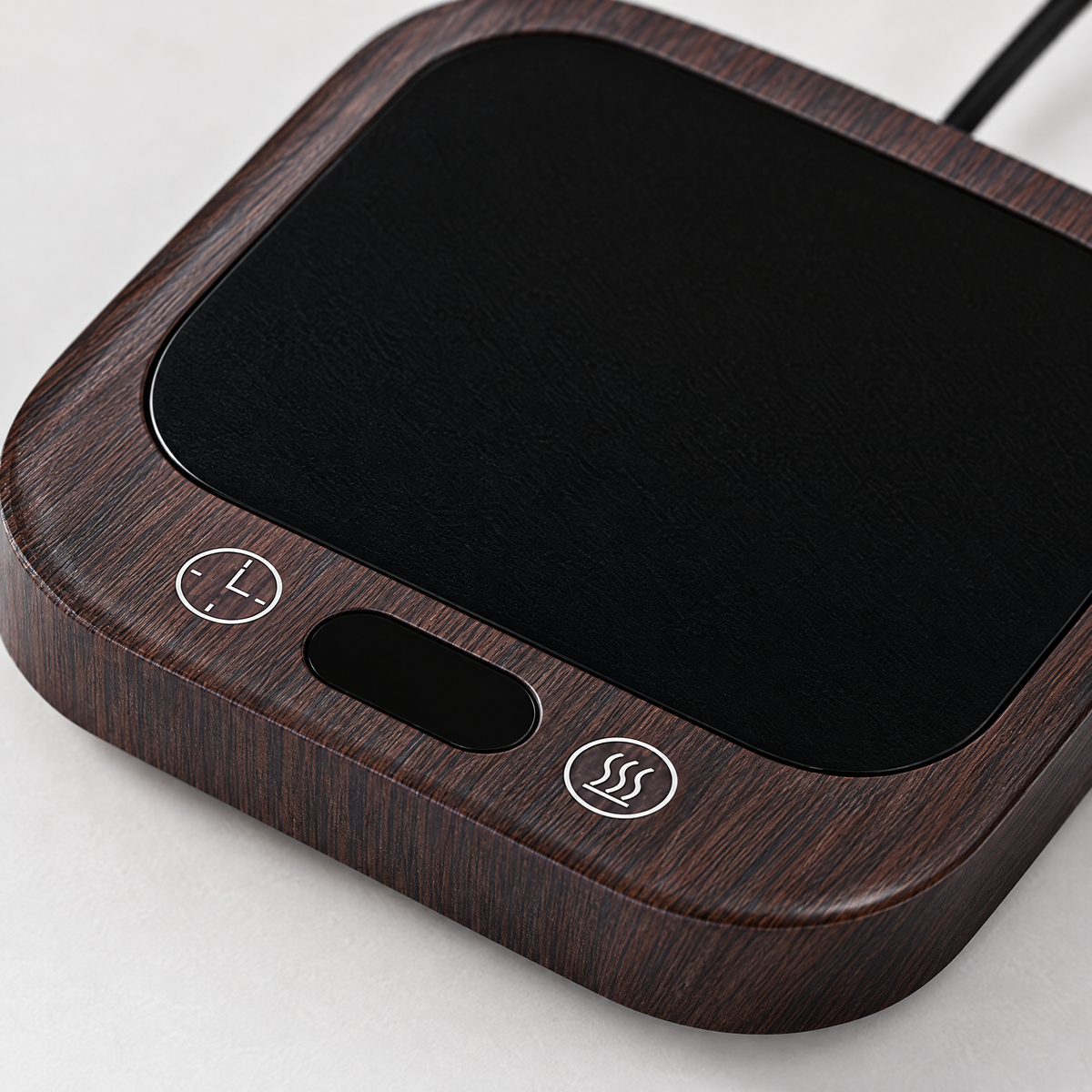 35W Mug Warmer Coaster with 5 Heat Settings - Wood grain - close-up detail