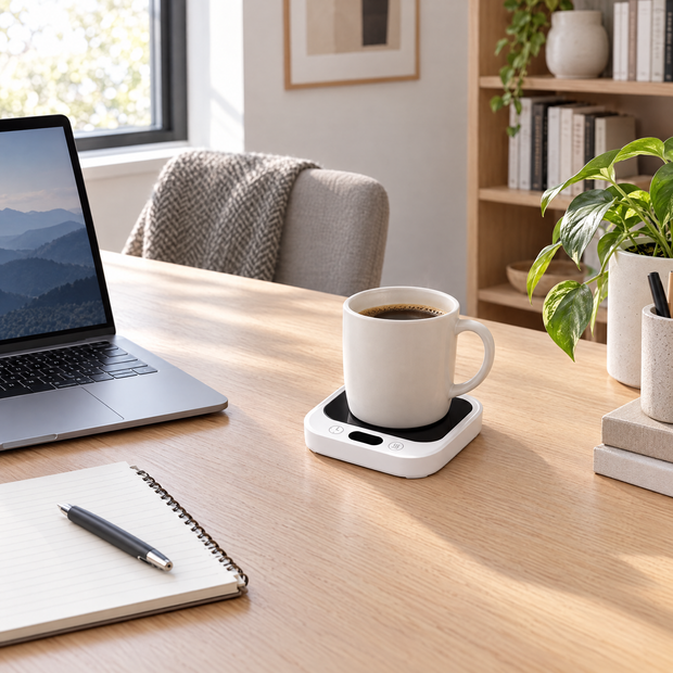 35W Mug Warmer Coaster with 5 Heat Settings - White - lifestyle