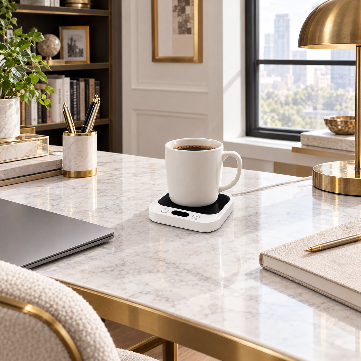 35W Mug Warmer Coaster with 5 Heat Settings - White - lifestyle