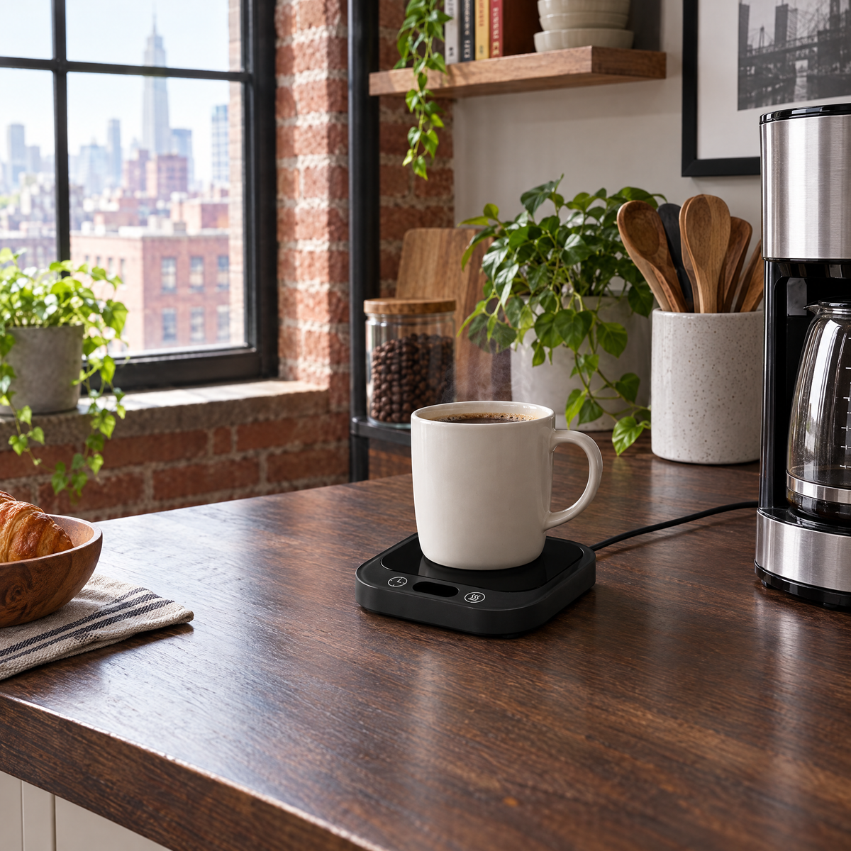 35W Mug Warmer Coaster with 5 Heat Settings - Black - lifestyle