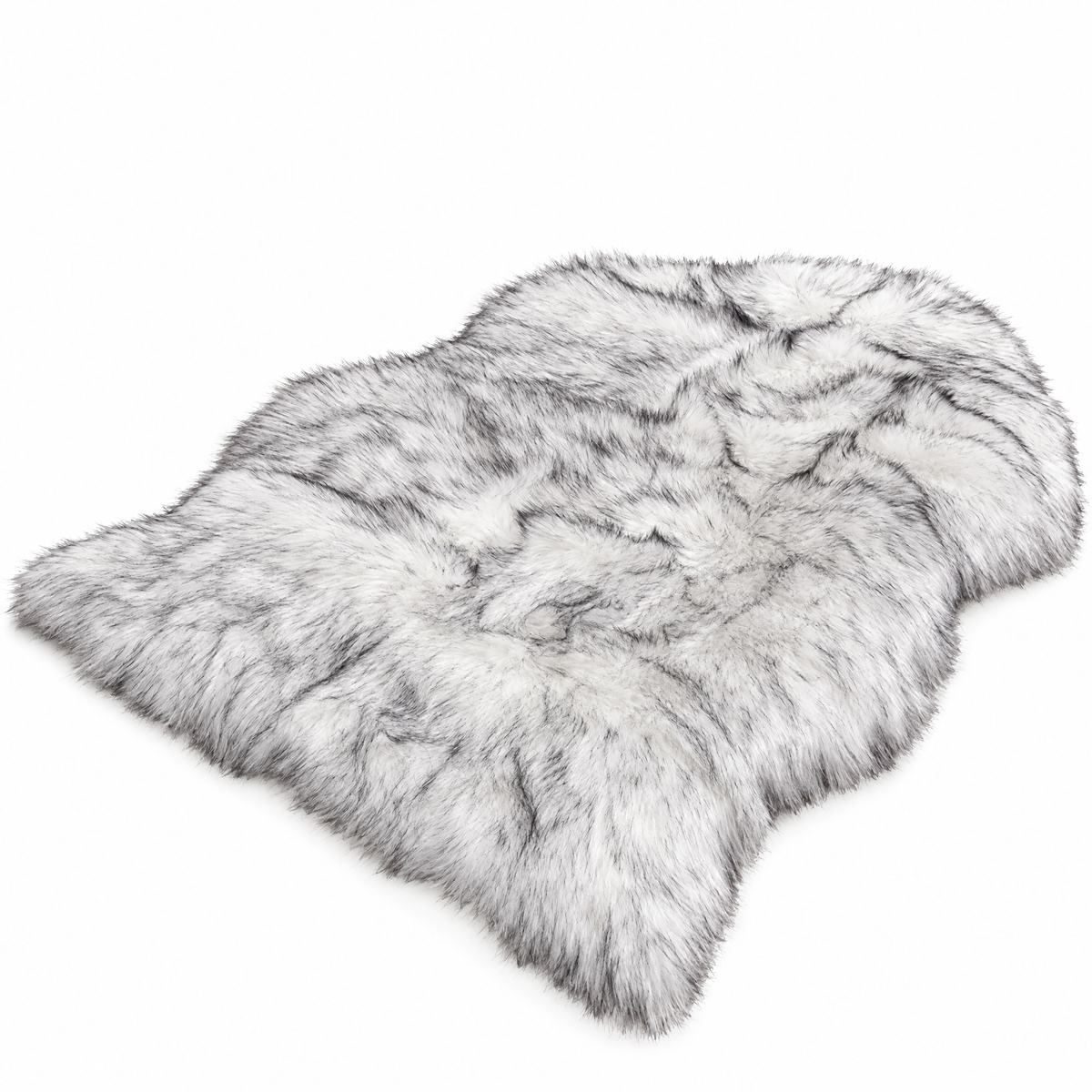 Shaggy Faux Fur Rug 60x90cm Extra Thick Plush - black and white - white background