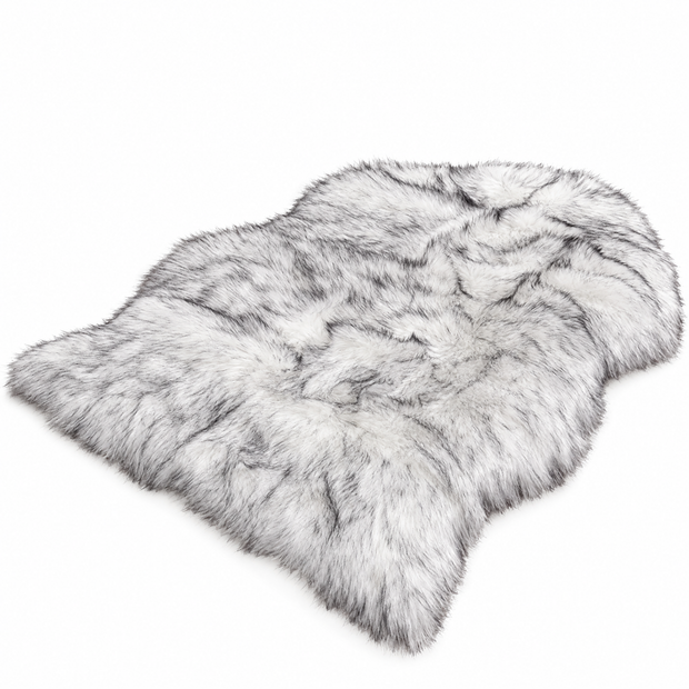 Shaggy Faux Fur Rug 60x90cm Extra Thick Plush - black and white - white background