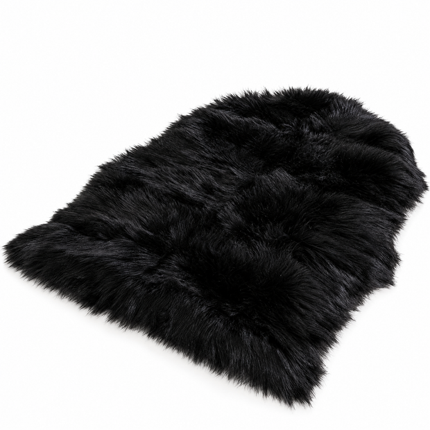 Shaggy Faux Fur Rug 60x90cm Extra Thick Plush - black - white background
