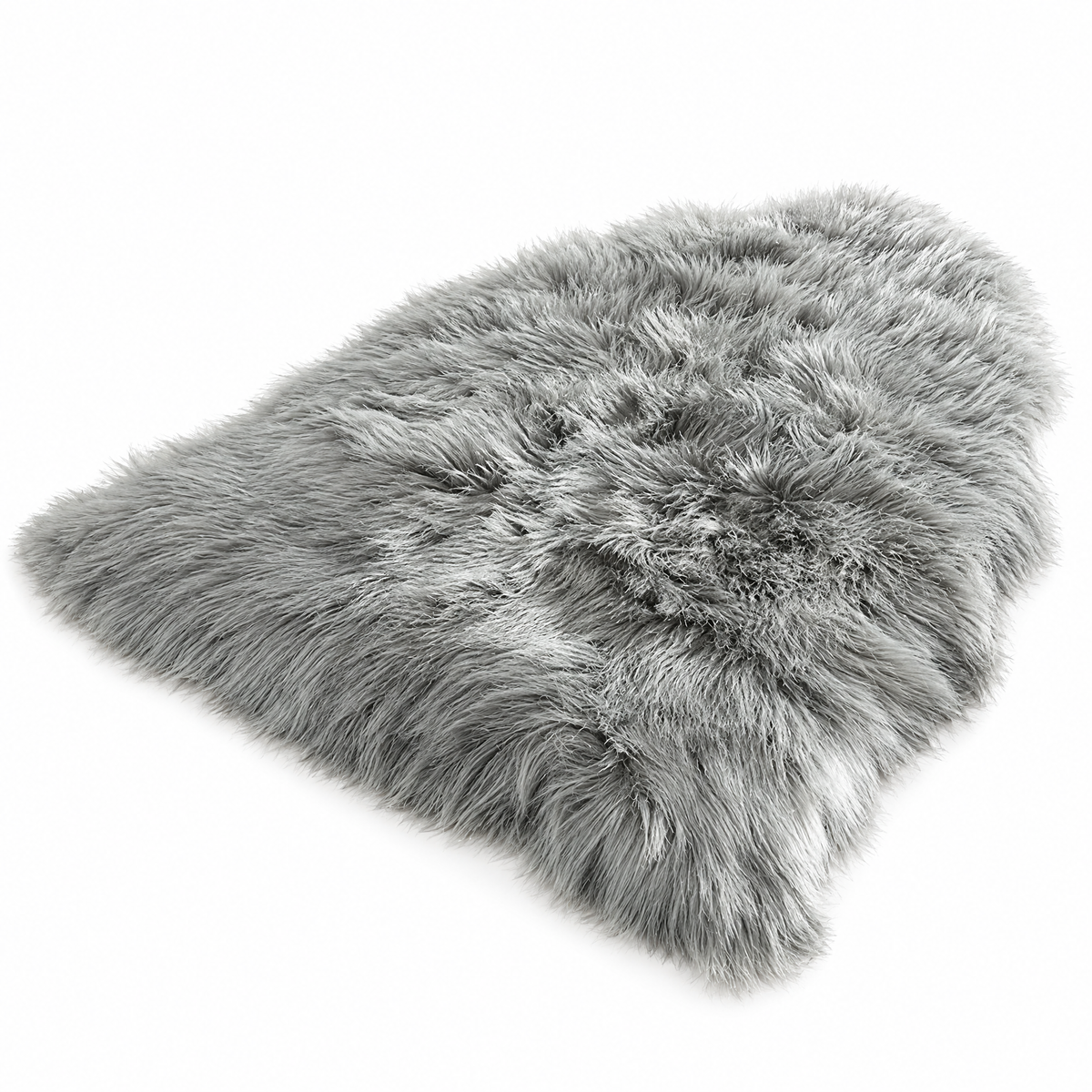 Shaggy Faux Fur Rug 60x90cm Extra Thick Plush - grey - white background