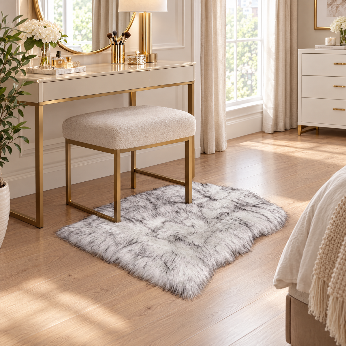 Shaggy Faux Fur Rug 60x90cm Extra Thick Plush - black and white - lifestyle