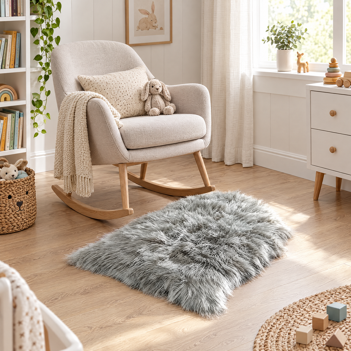 Shaggy Faux Fur Rug 60x90cm Extra Thick Plush - grey - lifestyle