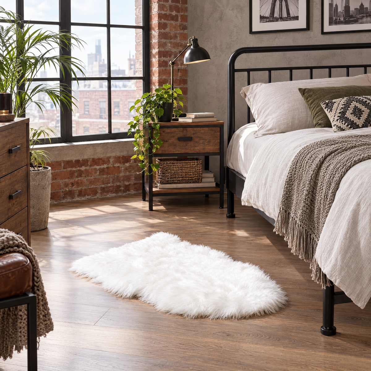 Shaggy Faux Fur Rug 60x90cm Extra Thick Plush - white - lifestyle