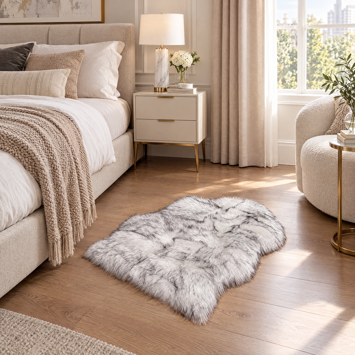 Shaggy Faux Fur Rug 60x90cm Extra Thick Plush - black and white - lifestyle