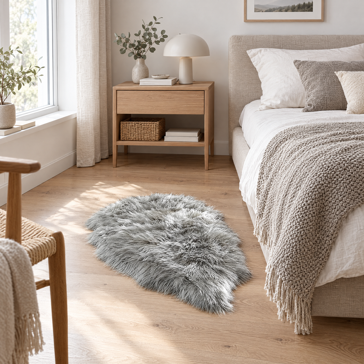Shaggy Faux Fur Rug 60x90cm Extra Thick Plush - grey - lifestyle