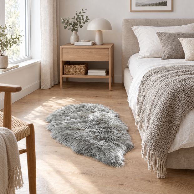 Shaggy Faux Fur Rug 60x90cm Extra Thick Plush - grey - lifestyle
