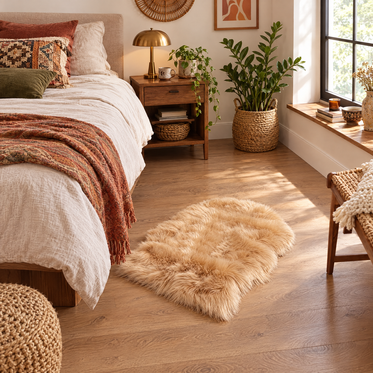 Shaggy Faux Fur Rug 60x90cm Extra Thick Plush - coffee - lifestyle
