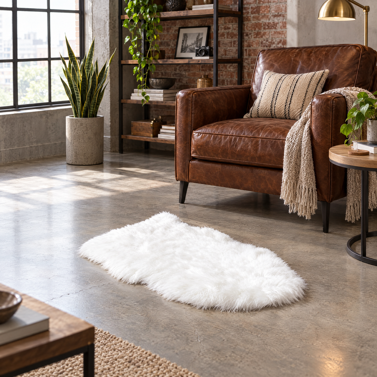 Shaggy Faux Fur Rug 60x90cm Extra Thick Plush - white - lifestyle