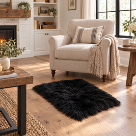 Shaggy Faux Fur Rug 60x90cm Extra Thick Plush - black - lifestyle
