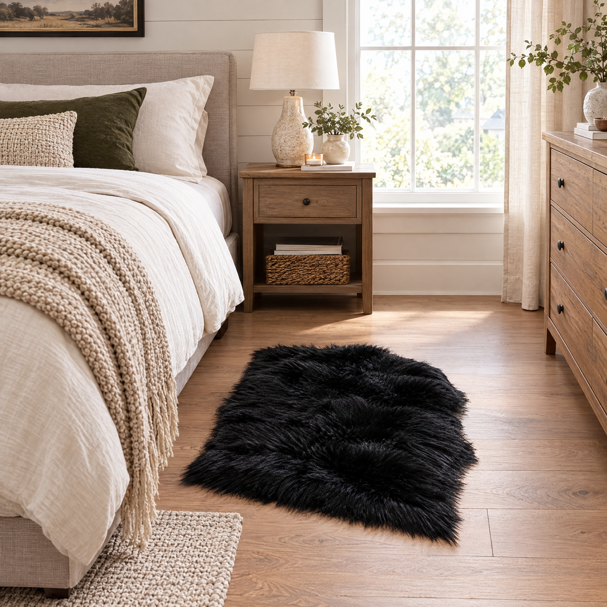 Shaggy Faux Fur Rug 60x90cm Extra Thick Plush - black - lifestyle