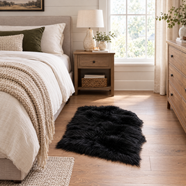 Shaggy Faux Fur Rug 60x90cm Extra Thick Plush - black - lifestyle