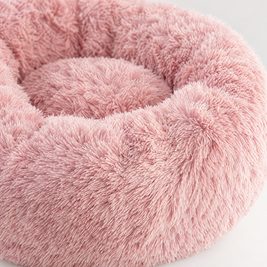 Plush Faux Fur Donut Calming Pet Bed - pink - close-up detail