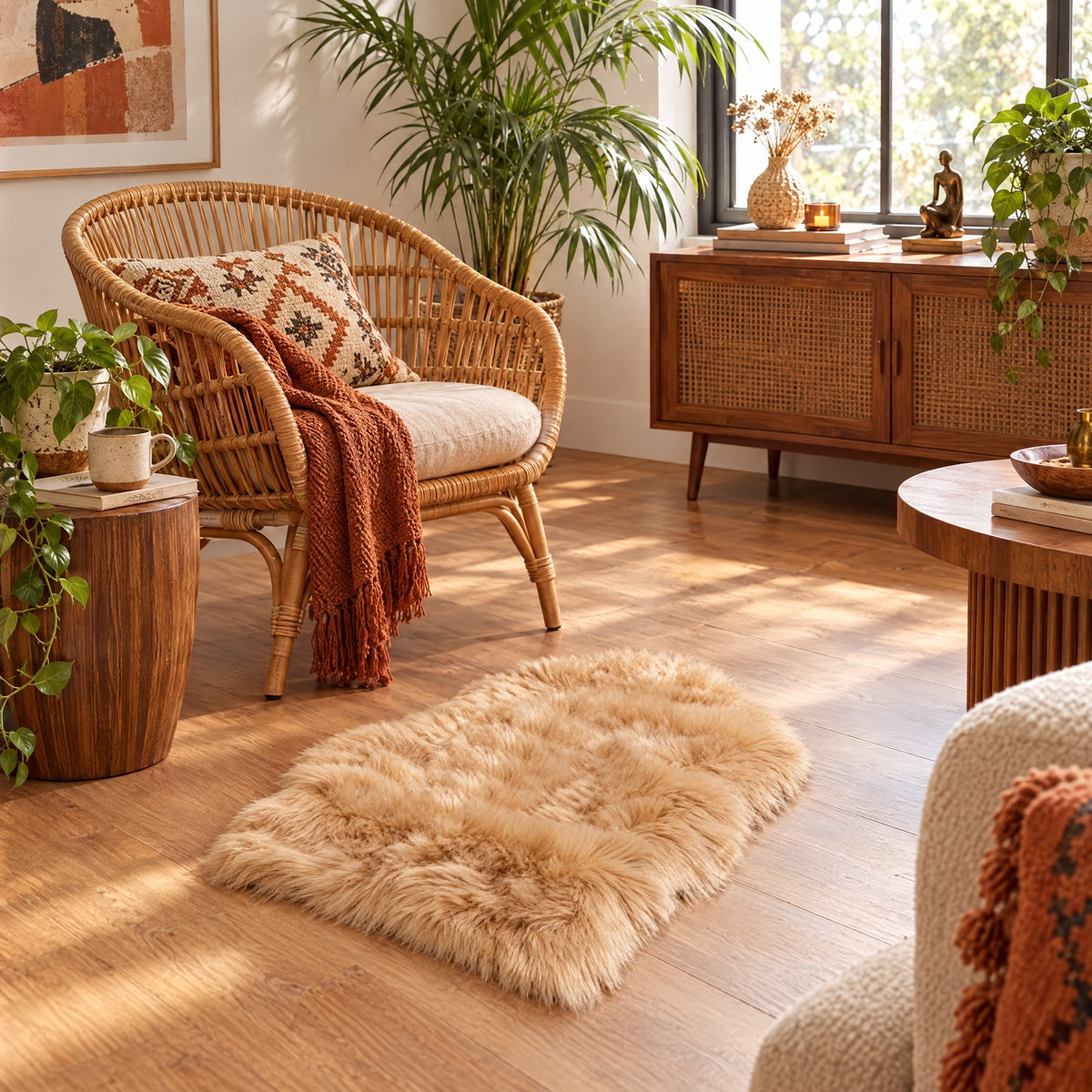 Shaggy Faux Fur Rug 60x90cm Extra Thick Plush - coffee - lifestyle