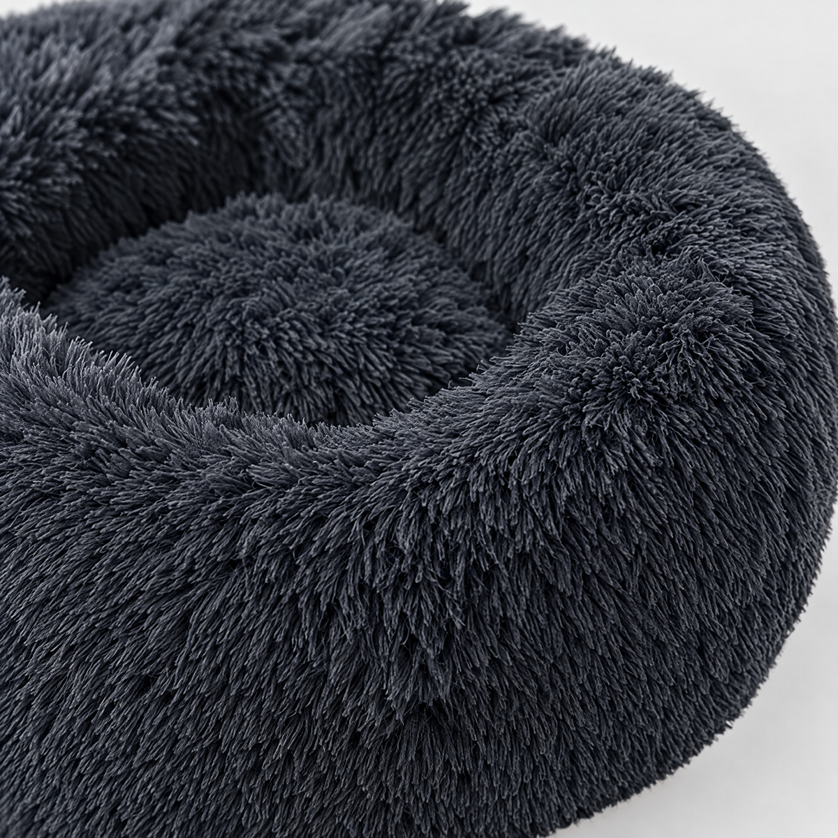 Plush Faux Fur Donut Calming Pet Bed - darkgrey - close-up detail