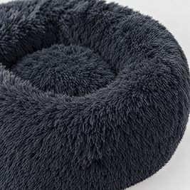 Plush Faux Fur Donut Calming Pet Bed - darkgrey - close-up detail