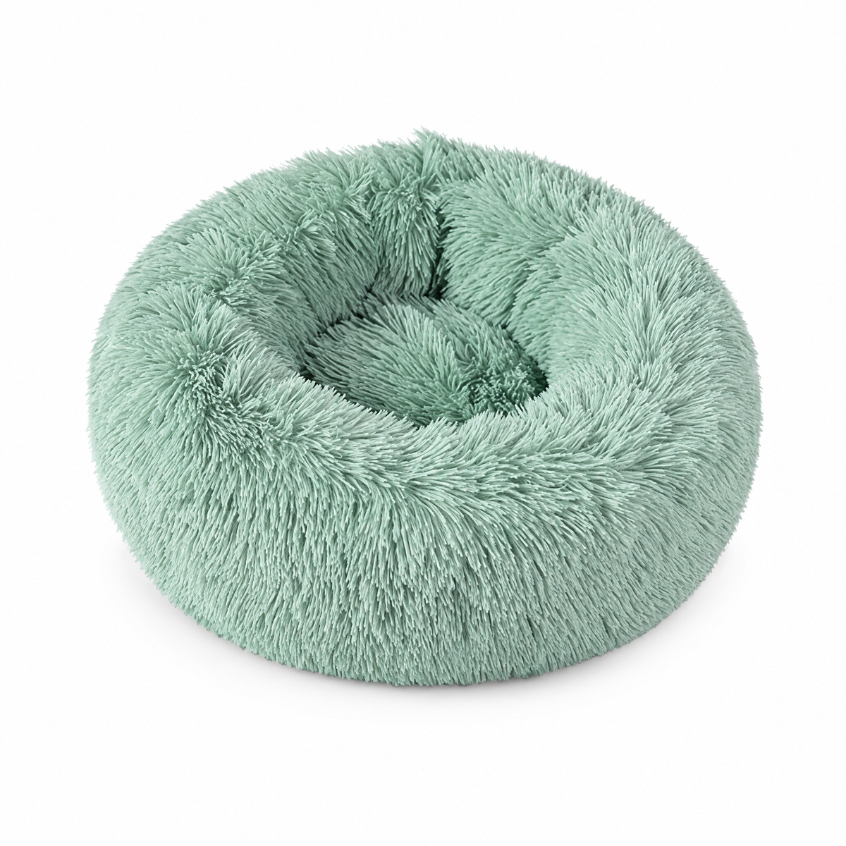 Plush Faux Fur Donut Calming Pet Bed - green - white background