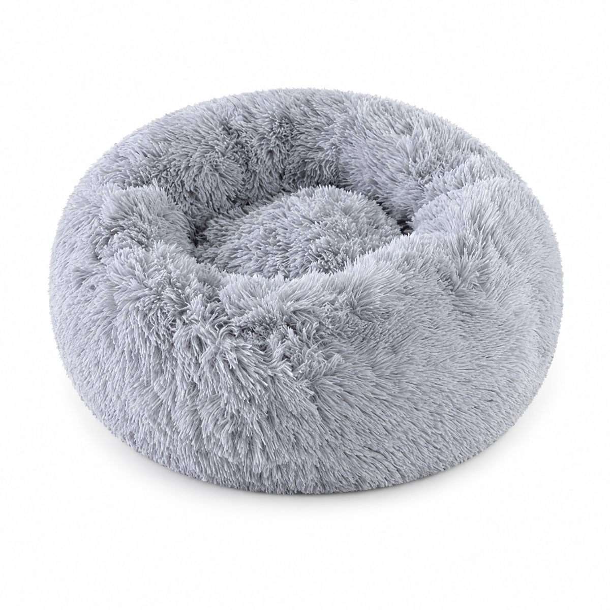 Plush Faux Fur Donut Calming Pet Bed - lightgray - white background