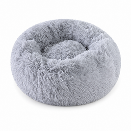 Plush Faux Fur Donut Calming Pet Bed - lightgray - white background