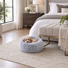 Plush Faux Fur Donut Calming Pet Bed - lightgray - lifestyle
