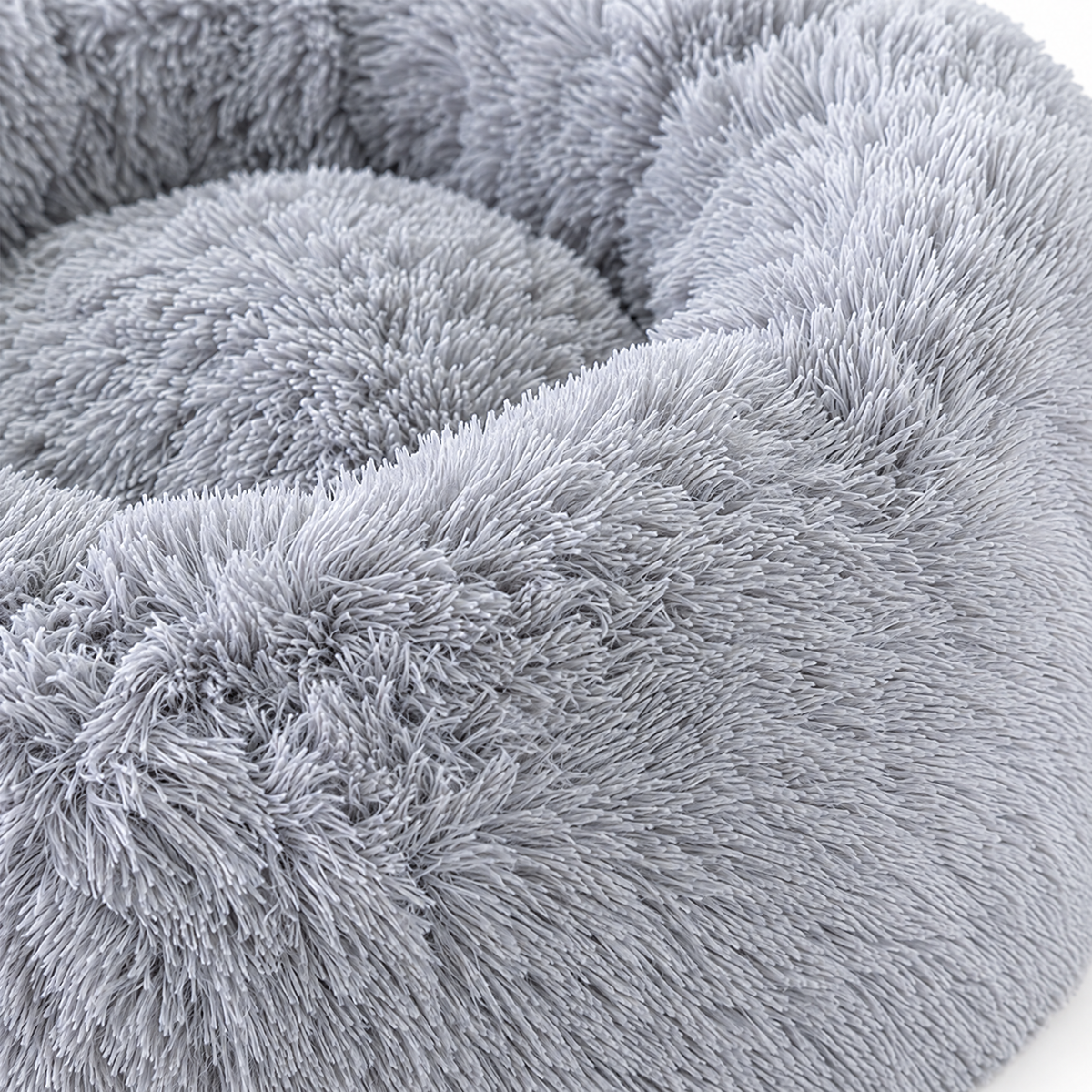 Plush Faux Fur Donut Calming Pet Bed - lightgray close-up detail