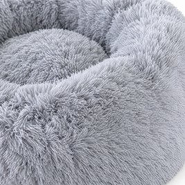 Plush Faux Fur Donut Calming Pet Bed - lightgray close-up detail