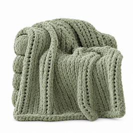 Chunky Cable Knit Throw Blanket, Sage Green - white background product photo