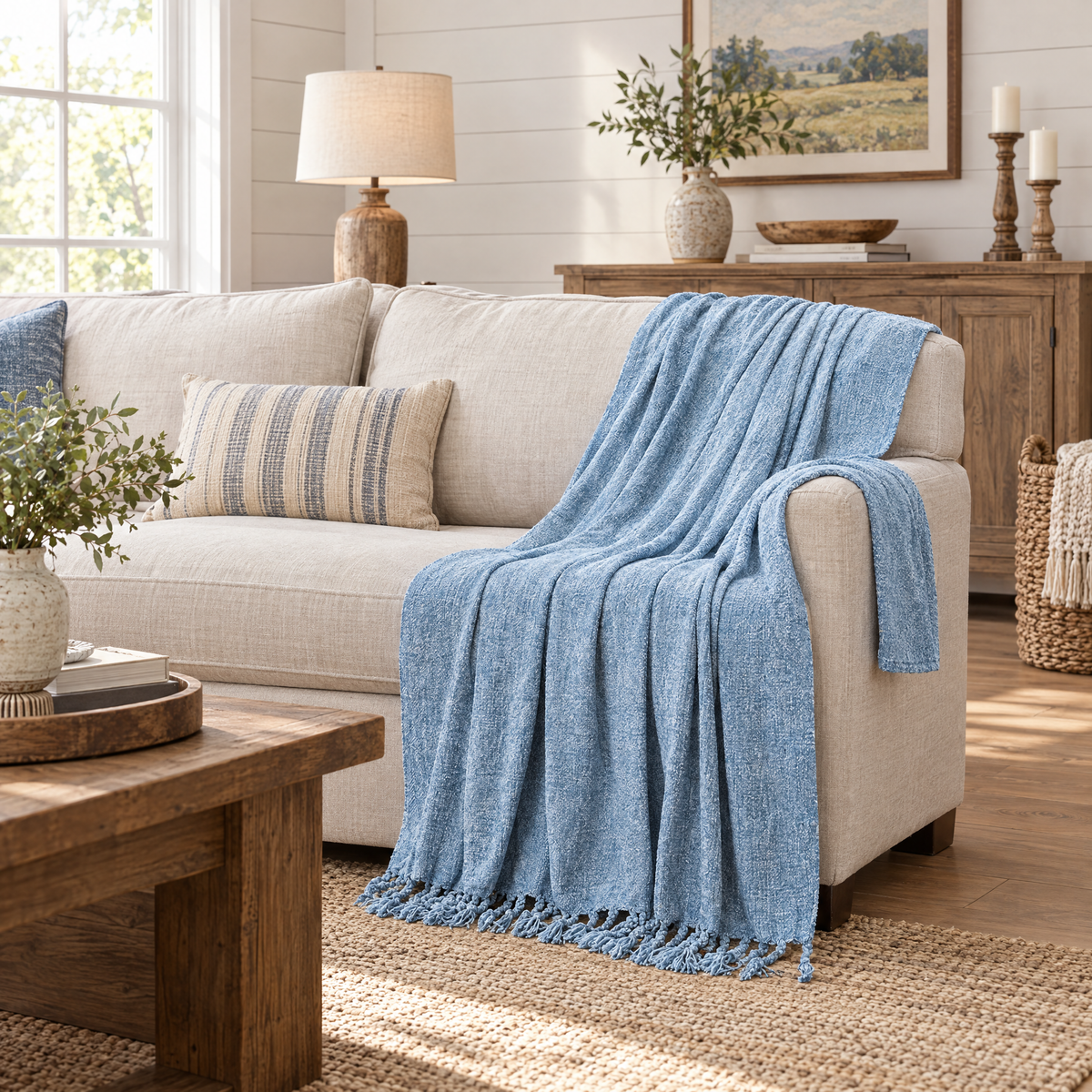 Plaid Fringe Throw Blanket for Sofa & Office - lifestyle room photo