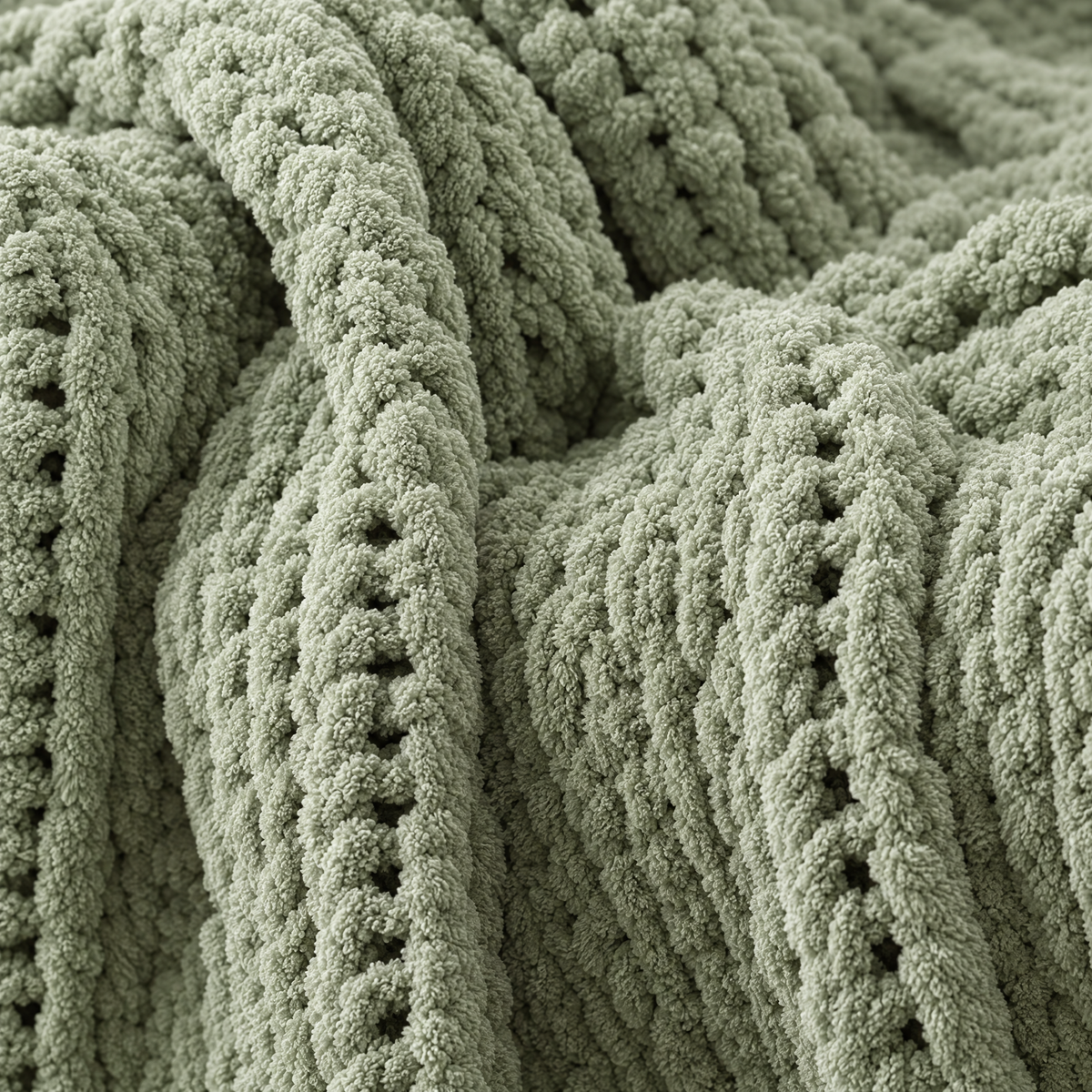 Chunky Cable Knit Throw Blanket, Sage Green - close-up detail