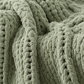 Chunky Cable Knit Throw Blanket, Sage Green - close-up detail