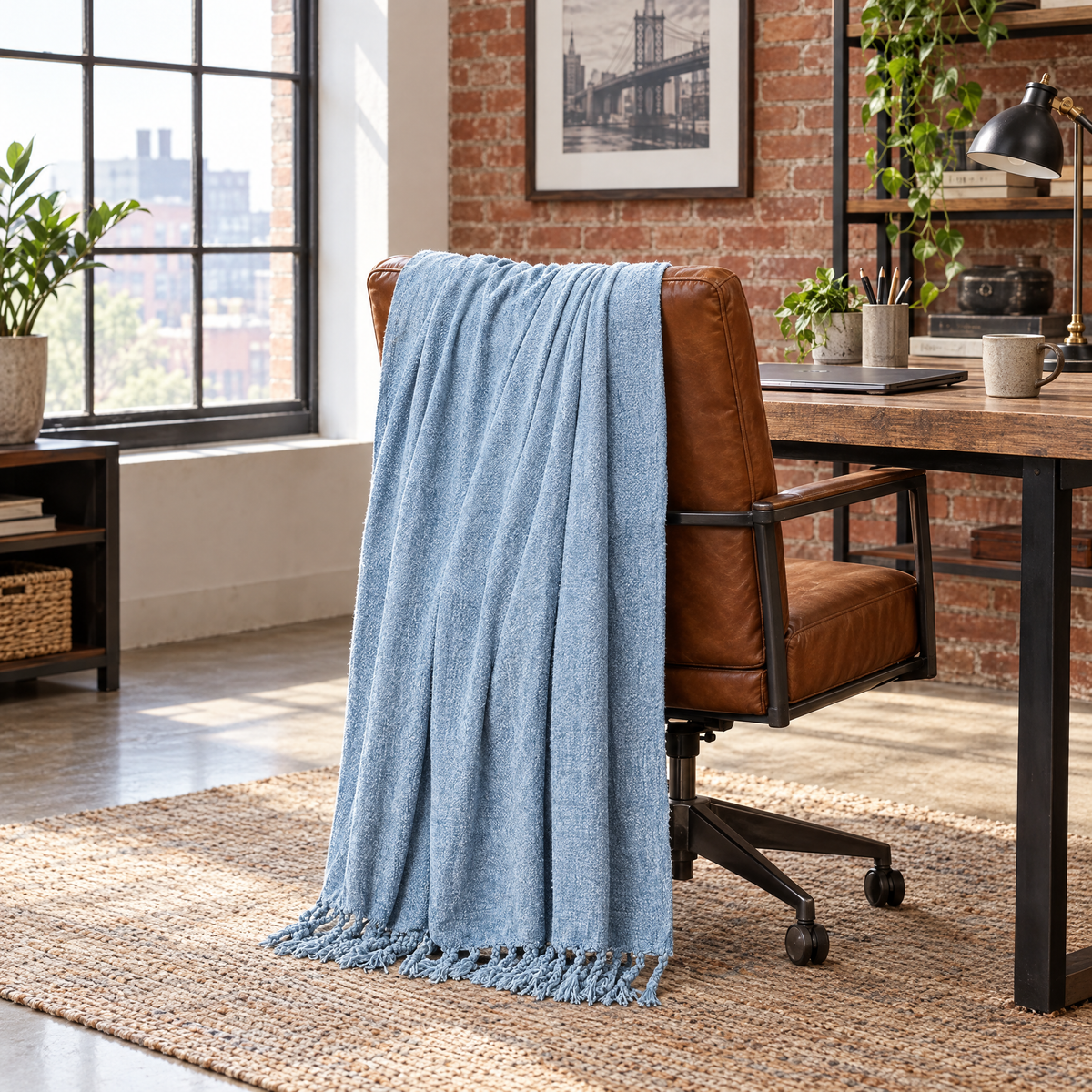 Plaid Fringe Throw Blanket for Sofa & Office - lifestyle room photo