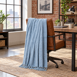 Plaid Fringe Throw Blanket for Sofa & Office - lifestyle room photo