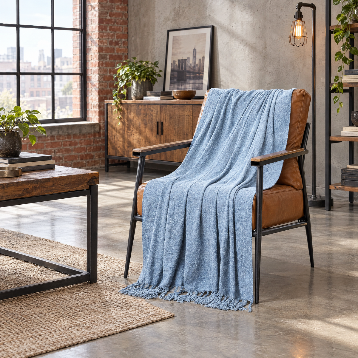 Plaid Fringe Throw Blanket for Sofa & Office - lifestyle room photo