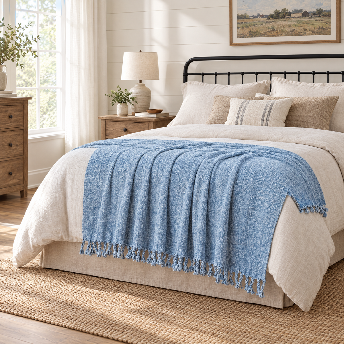 Plaid Fringe Throw Blanket for Sofa & Office - lifestyle room photo