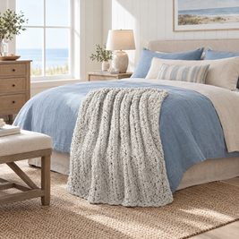 White Chenille Chunky Knit Throw Blanket - lifestyle room photo