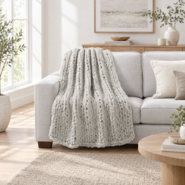White Chenille Chunky Knit Throw Blanket - lifestyle room photo