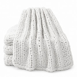 White Chenille Chunky Knit Throw Blanket - white background product photo