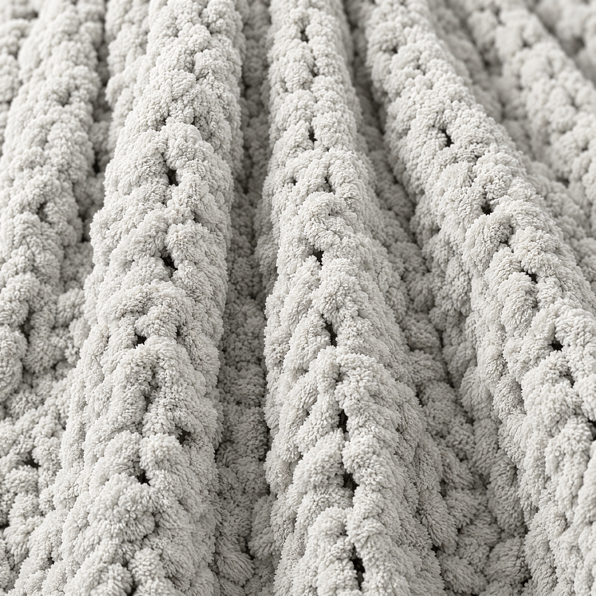 White Chenille Chunky Knit Throw Blanket - close-up detail