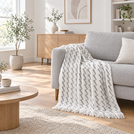Wave Stripe Knit Throw Blanket, Fringed - lifestyle room photo