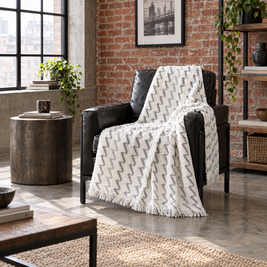 Wave Stripe Knit Throw Blanket, Fringed - lifestyle room photo
