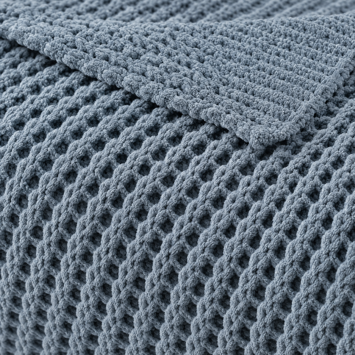 Blue Waffle Knit Chenille Throw Blanket - close-up detail