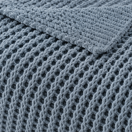 Blue Waffle Knit Chenille Throw Blanket - close-up detail