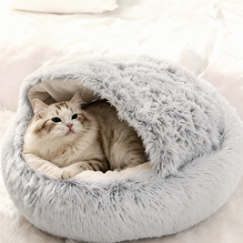 Semi-Enclosed Fluffy Cat Bed, Covered Pet Nest