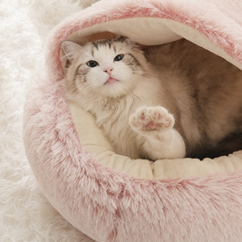 Semi-Enclosed Fluffy Cat Bed, Covered Pet Nest