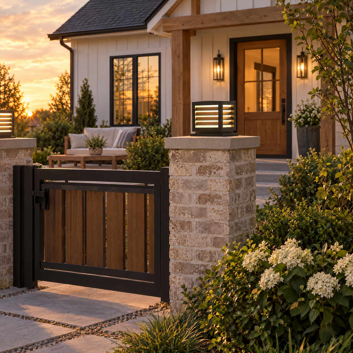 Waterproof Outdoor Pillar Light with Solar LED (Hardwired) – installed outdoors